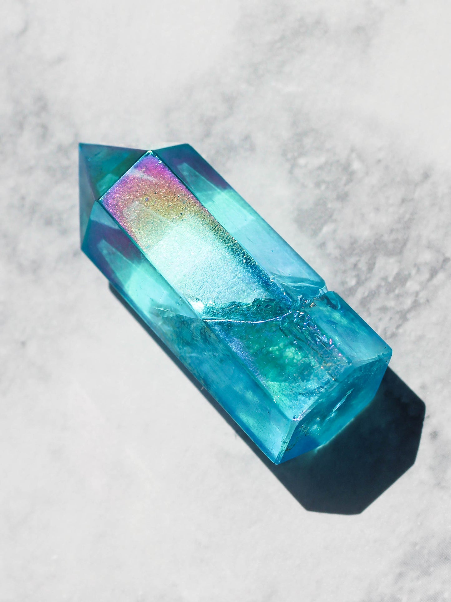 Aqua Aura Polished Quartz Tower
