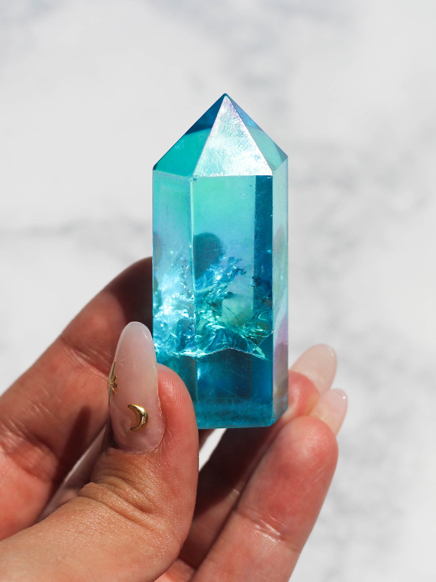 Aqua Aura Polished Quartz Tower