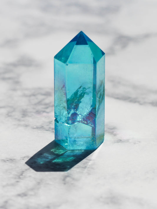 Aqua Aura Polished Quartz Tower