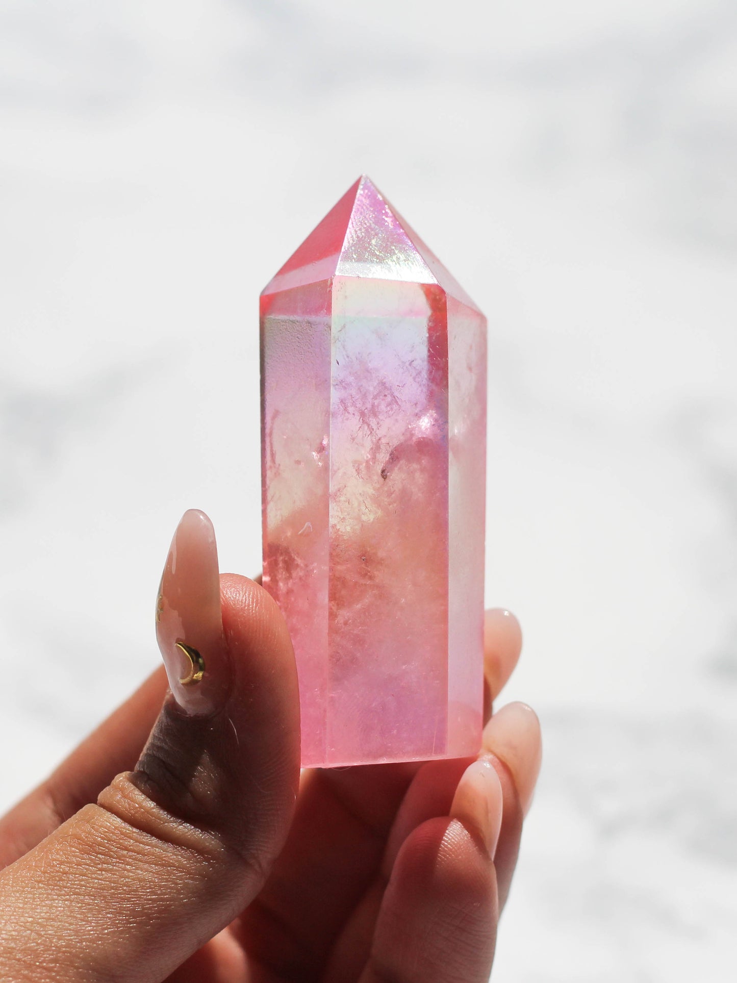 Pink Aura Polished Quartz Tower