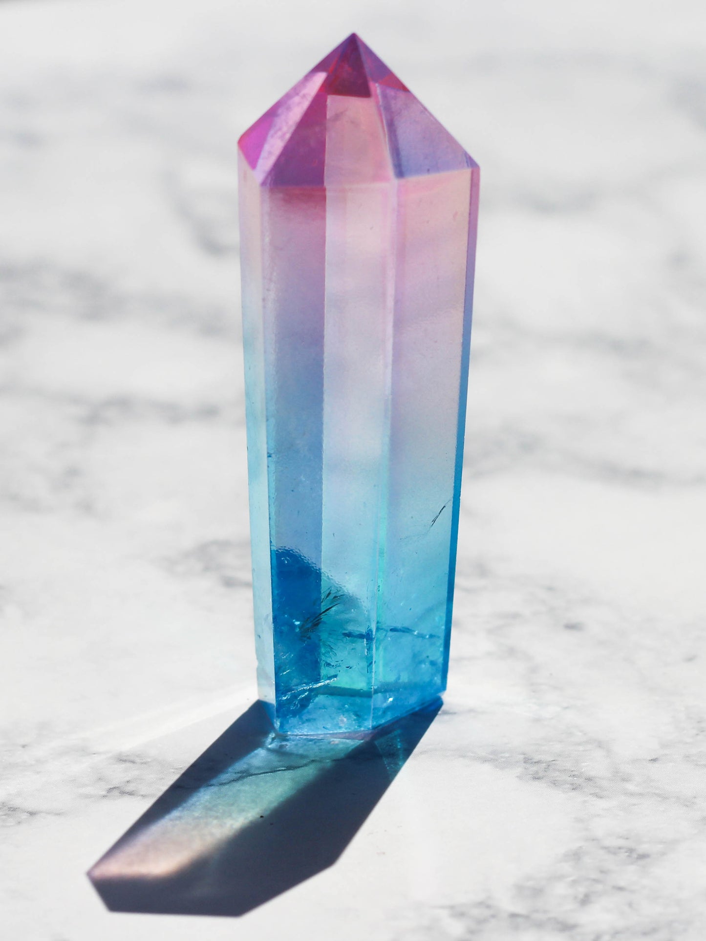 Pink and Aqua Aura Polished Quartz Tower (Large)