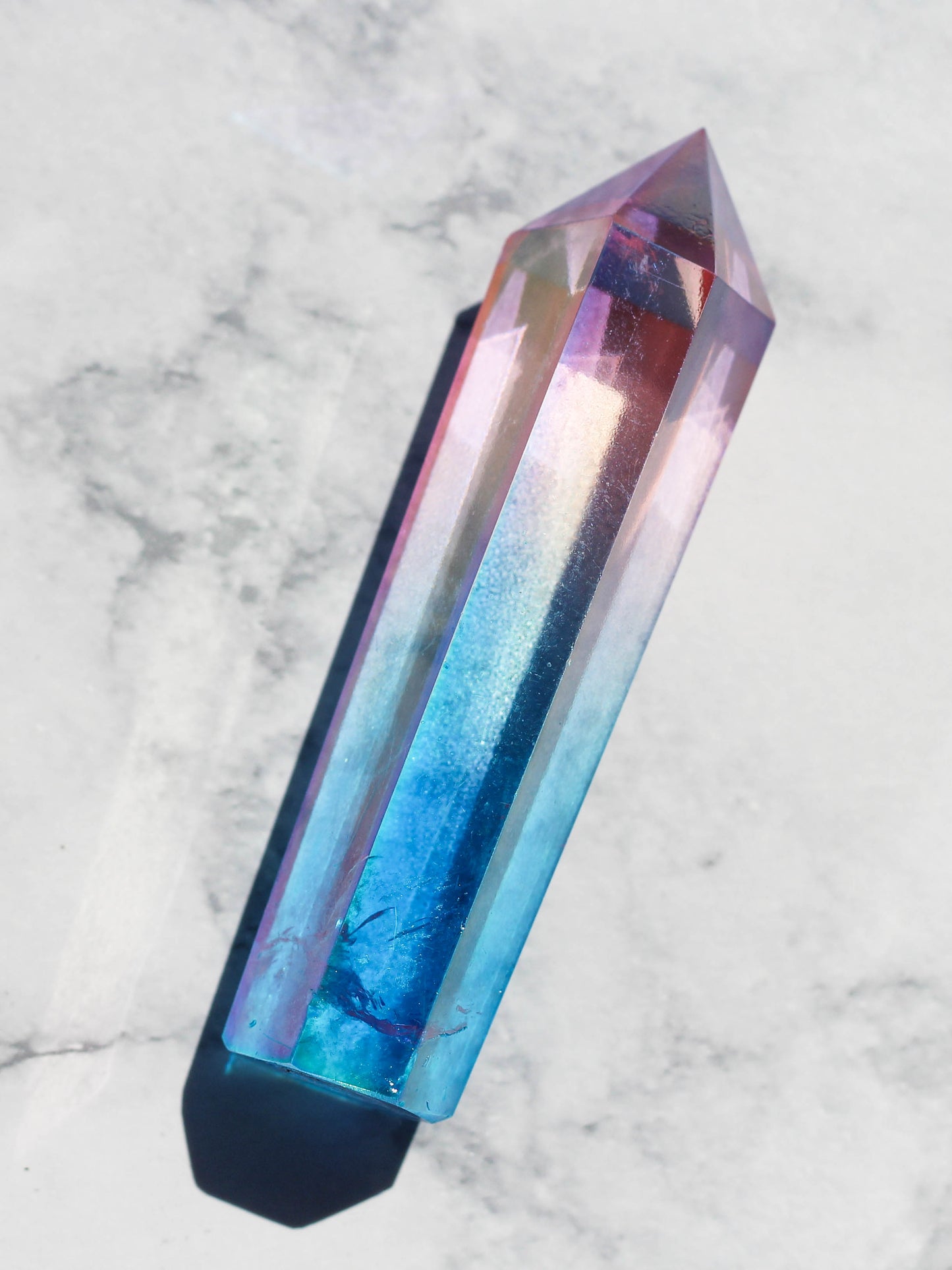 Pink and Aqua Aura Polished Quartz Tower (Large)