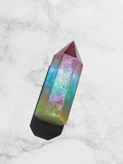 Rainbow Aura Polished Quartz Tower