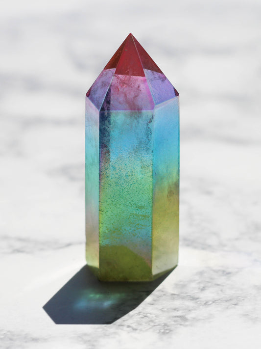 Rainbow Aura Polished Quartz Tower